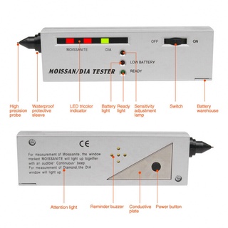 Moissan เครื่องทดสอบแบตเตอรี่ ปากกาตรวจจับเพชร โมอิส สีเงิน 9V