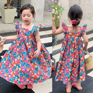 Babyzone ชุดเดรสแขนพอง พิมพ์ลายดอกไม้ สไตล์เกาหลี แฟชั่นฤดูร้อน สําหรับเด็กผู้หญิง อายุ 3-9 ปี