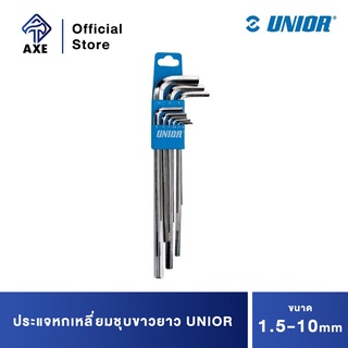 UNIOR 2203LPH ประแจหกเหลี่ยมชุบขาวยาว 9 ตัวชุด 1.5-10mm. (220L SET)