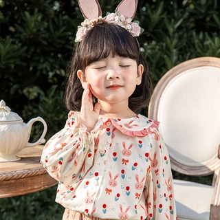 [Babycat] พร้อมส่ง ขายดี เสื้อเชิ้ตแขนยาว คอปกตุ๊กตา พิมพ์ลายการ์ตูนกระต่าย สีชมพู แฟชั่นฤดูใบไม้ร่วง สไตล์เกาหลี ญี่ปุ่น สําหรับเด็กผู้หญิง 2022