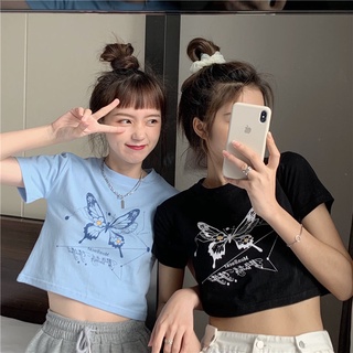 เวอร์ชั่นเกาหลีสไตล์ฮาราจูกุ ผ้านุ่ม สวมใส่สบาย，เสื้อครอป