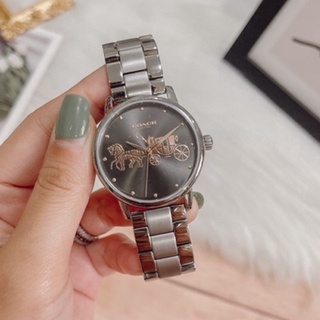 (ผ่อน0%)✨ 14502924✨ นาฬิกาข้อมือ ผู้หญิง  Coach woman’s Analog Grand Watch ขนาด33mm สายสีบรอนด์เทา