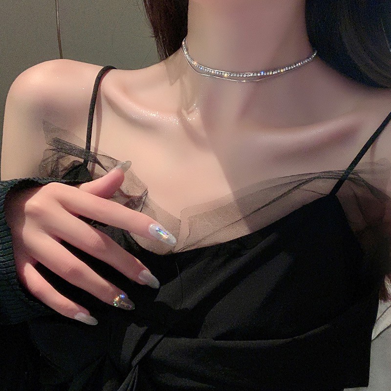 สร้อยคอโซ่-ประดับเพชร-หรูหรา-แวววาว-แฟชั่นสําหรับผู้หญิง