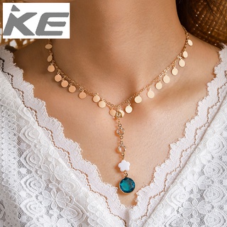 Japan and South Korea simple disc necklace necklace female single cat eye flower pendant colla