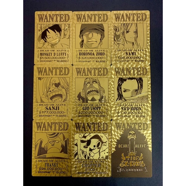 การ์ดฟิลล์ One Piece WANTED GOLD Luffy, Zoro, Nami, Sanji, Usopp, Robin ...