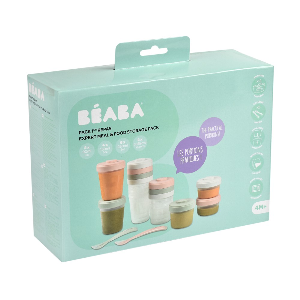 beaba-ชุดกระปุกเก็บอาหาร-expert-meal-amp-food-storage-pack-12-clip-portions-2-1st-stage-silicone-spoons-eucalyptus