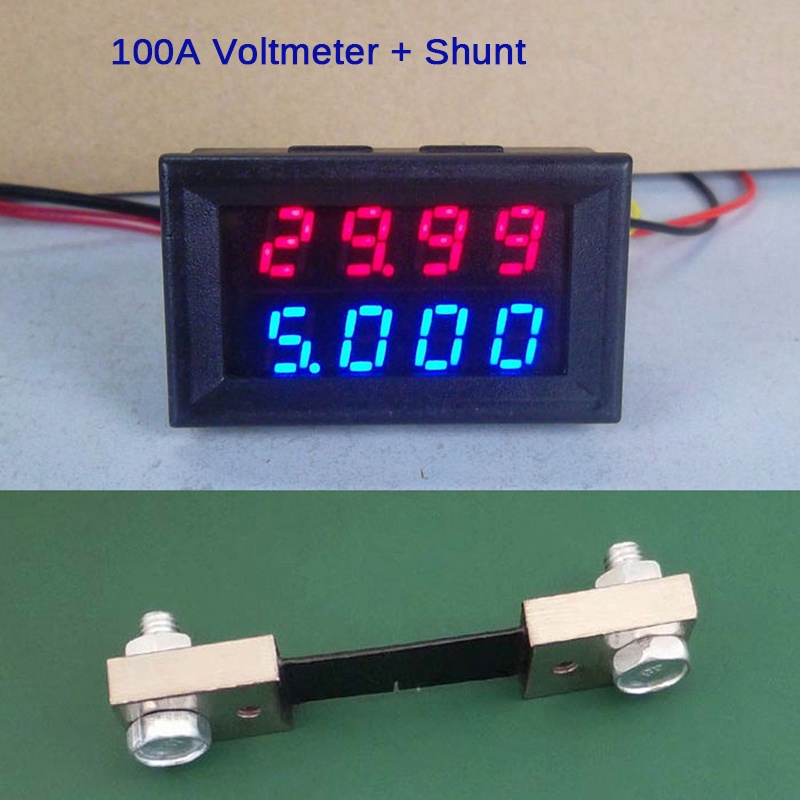 LED ดิจิตอลโวลต์มิเตอร์แอมป์มิเตอร์ + Shunt Dual Display 4 หลักแอมป์ ...