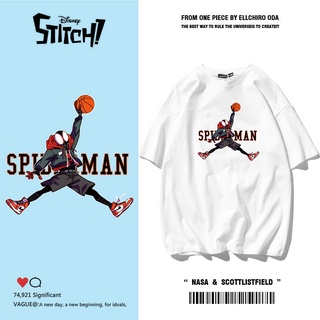 เสื้อยืดโอเวอร์ไซส์Marvel NASA co-branded แขนสั้นเสื้อยืดผู้ชาย 2021 ใหม่ flying man Spiderman แนวโน้มกีฬาบาสเกตบอลเสื้อ