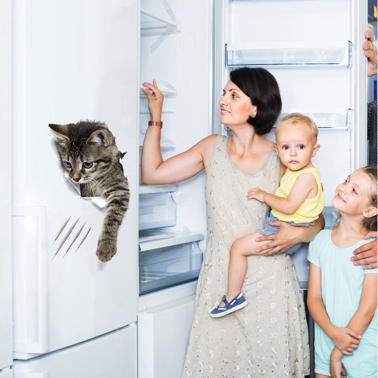 สติกเกอร์-3d-สติกเกอร์ติดผนัง-สติกเกอร์ไวนิล-รูปแมว-ตกแต่งบ้าน-ตู้เย็น-ประตู-ห้องน้ำ-ตู้เสื้อผ้า-ส่งไว
