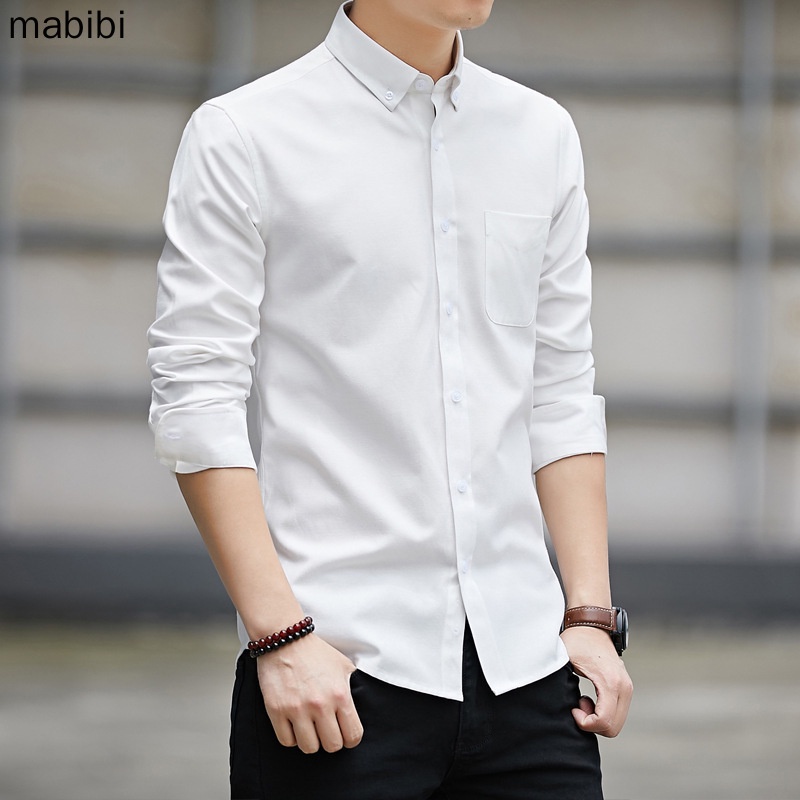 new-เสื้อเชิ้ตแขนยาวผู้ชาย-mens-oxford-casual-shirt-mens-slim-korean-style-solid-color-shirt