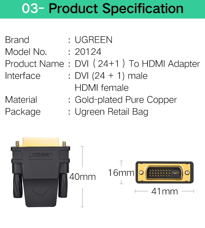 รูปภาพรายละเอียดของ UGREEN อะแดปเตอร์แปลง HDMI เป็น DVI 24 + 1 อะแดปเตอร์ตัวเมียต่อตัวผู้ 1080P สำหรับ HDTV DVI