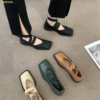 Fashion # 🔥☀รองเท้าส้นสูงแบบฝรั่งเศสย้อนยุครองเท้าแมรี่เจน 2022 ปั๊มนิ้วเท้าสี่เหลี่ยม Peas รองเท้ารองเท้าผู้หญิง