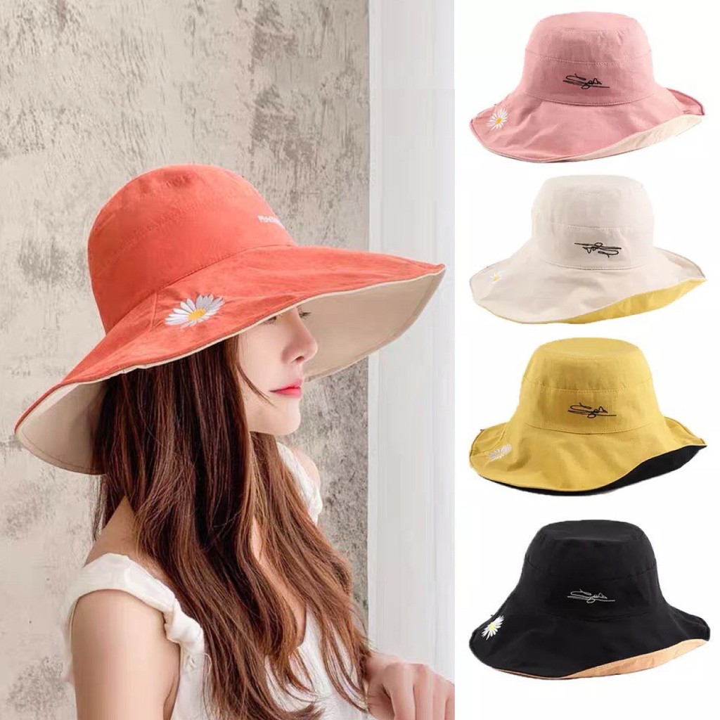 รูปภาพสินค้าแรกของหมวกกันแดด หมวกวินเทจ หมวกแฟชั่น หมวกบักเก็ต หมวกผู้หญิง หมวกแฟชั่นหญิง งานปัก ยิ้ม ผ้าแคนวาสหนาพิเศษ ใส่ได้ 2 ด้าน