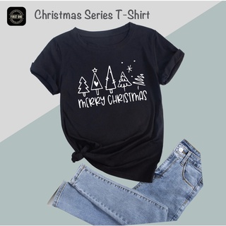 2022 Christmas Simple T-Shirt Design 100% Cotton 圣诞节派对欢庆衣服 Baju Krismas 100% Cotton T-shirtเสื้อยืดผู้หญิง