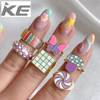 Candy Color Exaggerated Jewelry Colorful Drip Ring Six-piece Set Butterfly Geometric Ring Set