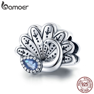 Bamoer Enamel Retro Peacock Series Charm Fit Original Bracelets & Bangle 925 Sterling Silver Fine Jewelry SCC1558