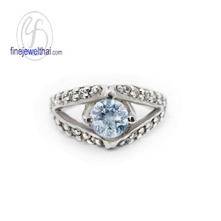 Finejewelthai-แหวนอะความารีน-แหวนเงินแท้-แหวนพลอยแท้-Aqamarine-Silver-Ring-Birthstone-R1163aq (เลือกสีตัวเรือนได้)