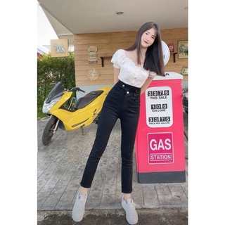 1017#งานใหม่ฮิตสุดๆกางเกงยีนส์สไตล์เกาหลี🇰🇷 เอวสูงเก็บทรงสวยมาก เริ่ดมากดีเทลแต่งเอวเก๋ๆกระดุม2เม็ด