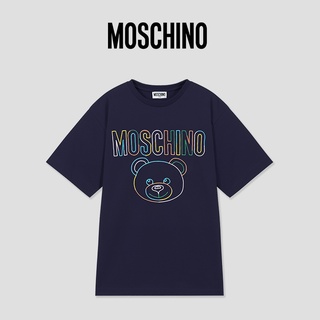 เสื้อยืดผ้าฝ้ายพิมพ์ลาย Moschino ใหม่ เสื้อยืดแขนสั้น ผ้าฝ้าย ลายโลโก้หมีนีออน สําหรับผู้ชาย และผู้หญิง