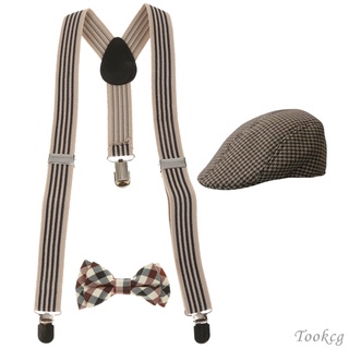 สินค้า [{Cod] ชุดหมวกแฟชั่นเด็กผู้ชาย Y-Back Suspender Bowtie + หมวก Beret