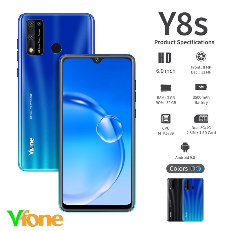 โทรศัพท์สมาร์ทโฟน Vfone รุ่น Y8s (วีโฟน) หน้าจอใหญ่สะใจ 6.3 นิ้ว รองรับ ...