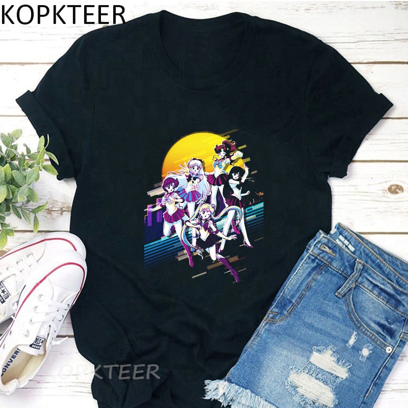 sailor-moon-เสื้อยืดคอก-ลมแขนสั้นพิมพ์ลายเซเลอร์มูน-usagi-tsukino-สําหรับผู้หญิง