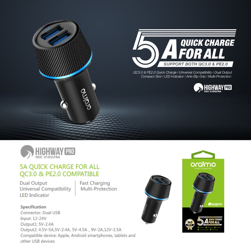 oraimo-dual-usb-car-charger-occ-21dultra-bk-5v-2-4a-ที่ชาร์จแบตในรถยนต์-2-ช่องชาร์จ-ของแท้-ประกันศูนย์ไทย-1ปี