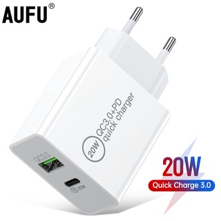 Aufu PD20W 18W ชาร์จเร็ว 3.0 Usb ชาร์จโทรศัพท์มือถือ แบบติดผนัง Type-c Usb พอร์ตคู่ ที่ชาร์จ สําหรับ iPhone 12 Huawei