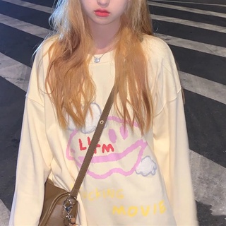 เสื้อกันหนาวแขนยาว ผ้าฝ้าย พิมพ์ลาย ทรงหลวม สําหรับผู้หญิง และนักเรียน