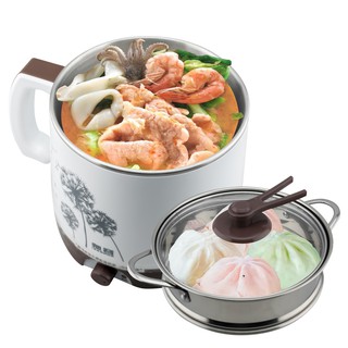 หม้อไฟฟ้า หม้อนึ่งไฟฟ้า 2in1 Rong Wei ความจุ 1.8 ลิตร รุ่น MA-18 (White/Brown)