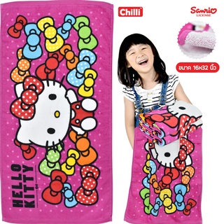 "ของแท้ 100%" Sanrio Towel ผ้าขนหนู ผ้าเช็ดตัว ลิขสิทธิ์ Hello Kitty KT-8032 ขนาด 16x32 นิ้ว(ผ้าเช็ดผม)