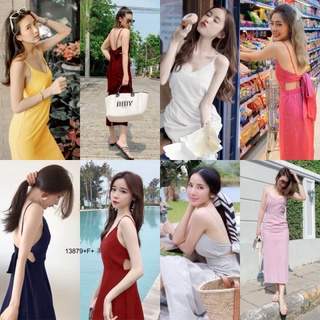 B13879 เดรสสายเดี่ยวผูกโบว์หลัง One-shoulder dress with bow in the back