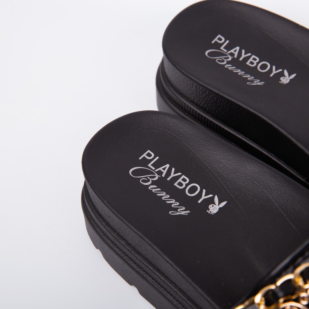 ข้อมูลประกอบของ Playboy รองเท้าแตะส้นหนาผู้หญิงลิขสิทธิ์แท้รุ่นST-HS222C064 ดีไซน์ส้นหนาบุนวมคาดโซ่สอดหนัง มี2สี ขาว/ดำ