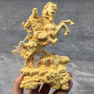 ไม้บ็อกซ์วูดไม้แกะสลัก Lima Guan Erye ประดิษฐานพระพุทธรูปที่บ้าน เครื่องประดับของ Guan Yu Wu Caishen Decoration Craft Ex