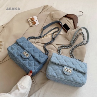 Asaka กระเป๋าสะพายไหล่กระเป๋าถือสําหรับสตรีผ้ายีนส์มีสายโซ่คล้อง Crossbody Sac A Main Femme