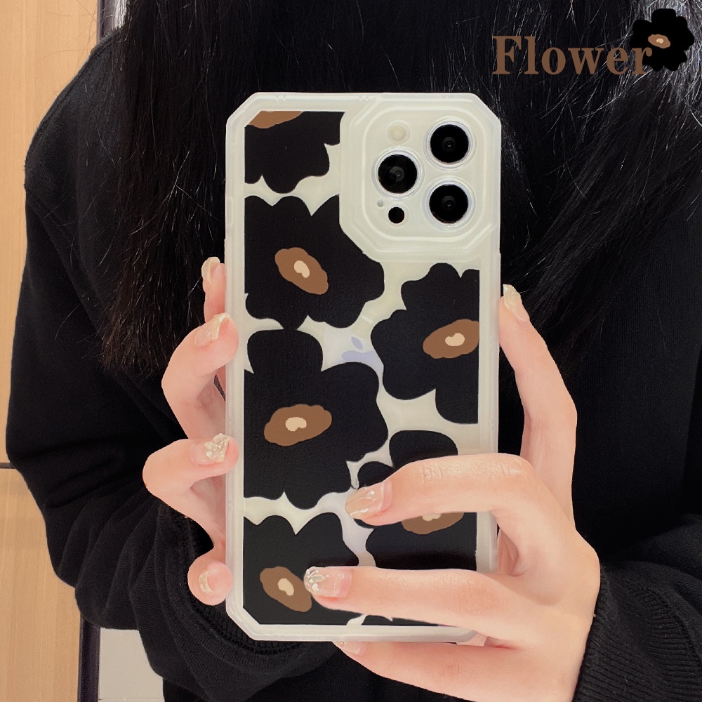 เคสไอโฟน-เคส-iphone-13-เคสโทรศัพท์มือถือ-tpu-แบบนิ่ม-ลายดอกไม้-สีดํา-สําหรับ-iphone-7-8-plus-11pro-max-12mini-13-xr-xs