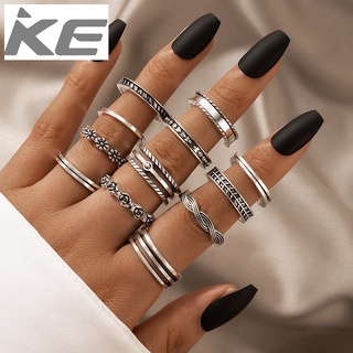 Simple hand jewelry silver geometric wave twist ring flower ring 12-piece set for girls for wo