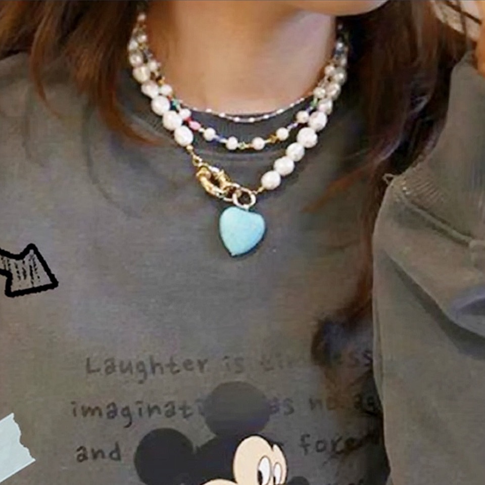 สร้อยคอมุกแท้-มุกน้ำจืด-ห้อยจี้-turquoise-sky-heart