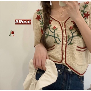 เสื้อกันหนาว คอวี ปักลายดอกไม้ สีม่วง สไตล์เกาหลีวินเทจ แฟชั่นฤดูร้อน สําหรับผู้หญิง 2022