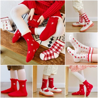 Red CP-S ถุงเท้าเด็กสวยๆสไตล์เกาหลี ผ้านิ่มใส่สบาย สำหรับเด็ก 1-8 ขวบ สินค้าพร้อมส่งในไทยค่ะ