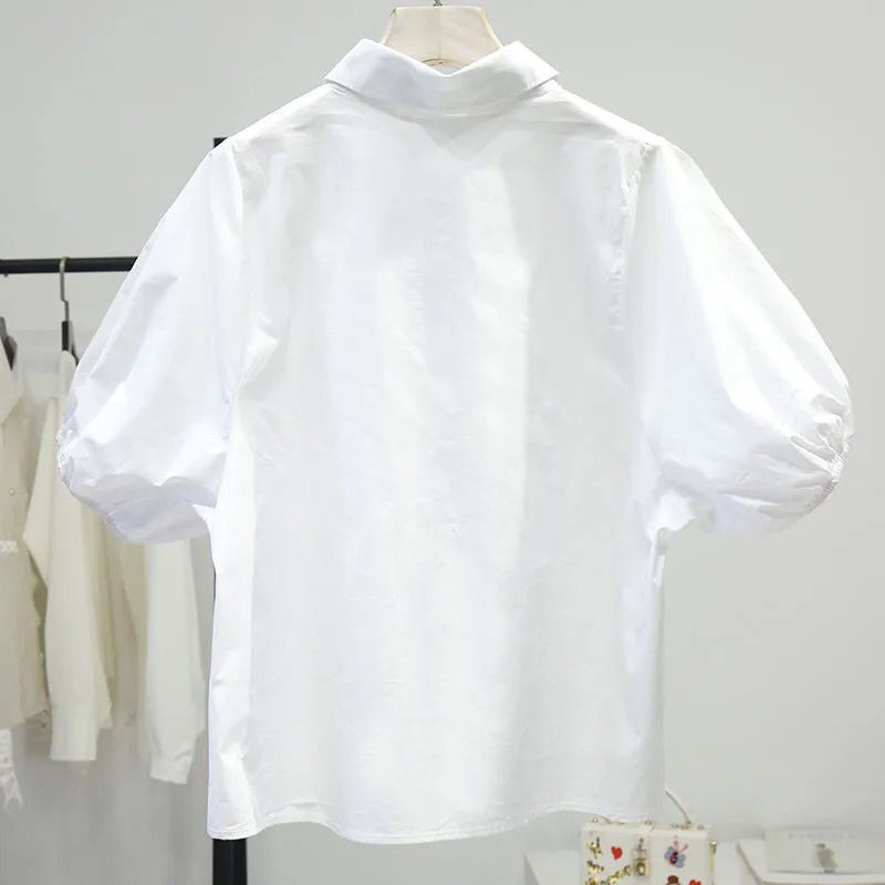 พร้อมส่ง-เสื้อเชิ้ตสีขาวเสื้อเชิ้ตแขนพัฟเสื้อเชิ้ตทำงานเชิ้ตชีฟอง