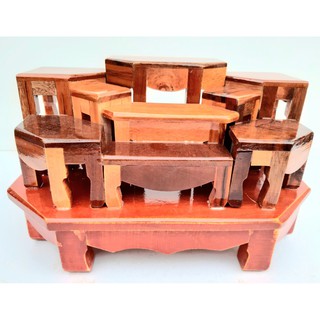 โต๊ะหมู่บูชา9 ขนาดใหญ่ หน้ากว้าง 28 ซม. สูง 16.5 ซม. ทำจากไม้แดง งานHandmade หัตถกรรมพื้นบ้าน สวยงาม แข็งแรง