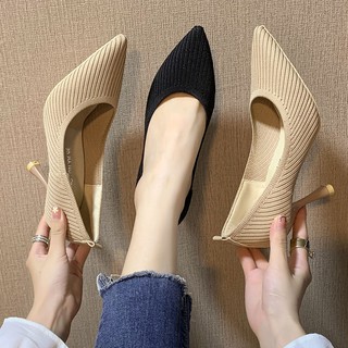 💥Hot Sale 👠 รองเท้าส้นสูงหญิงกริชปลายแหลม 2020 ฤดูใบไม้ร่วงใหม่เกาหลีอารมณ์สุทธิแดงป่าเซ็กซี่สีดำบินทอรองเท้าเดียว