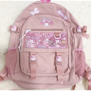 กระเป๋าเป้สะพายหลัง ขนาดใหญ่ จุของได้เยอะ ลายการ์ตูน Sanrios Kawaii Hello Kittys Kuromi Melody Cinnamoroll Pudding dog เหมาะกับของขวัญ สําหรับนักเรียนหญิง