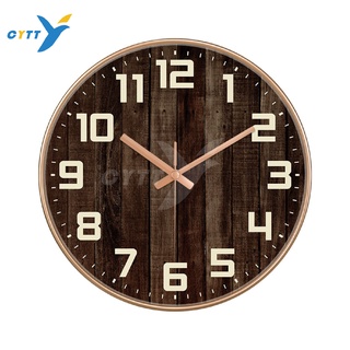 CYTTL นาฬิกาแขวนผนัง สไตล์นอร์ดิก หน้ารูปลายไม้ ใช้ตกแต่งผนัง ลานเดินเงียบ ประหยัดพลังงาน ขนาด 10/12 นิ้ว​ต