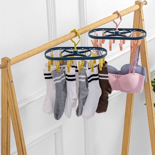 ข้อเสนอสุดพิเศษ ตากผ้าเหลี่ยม ที่แขวนห่วงหนีบผ้าพลาสติก ราวหนีบผ้า ที่ตากถุงเท้า ตากชุดชั้นใน ถุงเท้า Socks Hanger with 12 clips