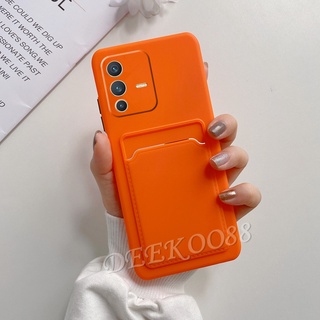 New เคสโทรศัพท์ VIVO V23 V23E 4G 5G Phone Casing TPU Softcase with Wallet Card Bag Solid Color Black Pink Back Cover Handphone Case เคส VIVOV23
