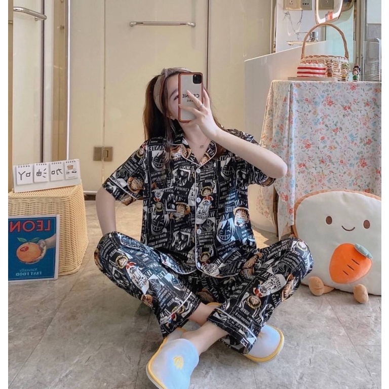 ชุดนอน ผ้าซาติน ลายการ์ตูน แขนสั้นขายาว | Shopee Thailand