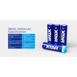 แบตเตอรี่ XTAR 18650  3500 mAh  3.60 V มีวงจร 10 A ของแท้จาก Sunflashlight ตัวแทน XTAR ตั้งแต่ 2012