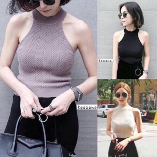 เสื้อไหมพรมไหล่ล้ำคอปีน ทอลายร่องใหญ่
